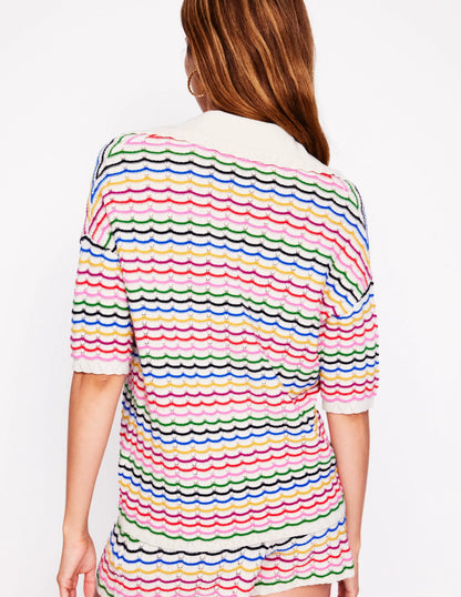 Collared Henley Sweater-Multi, Rainbow