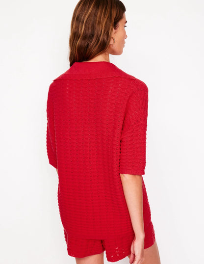 Collared Henley Sweater-Strawberry Tart Red
