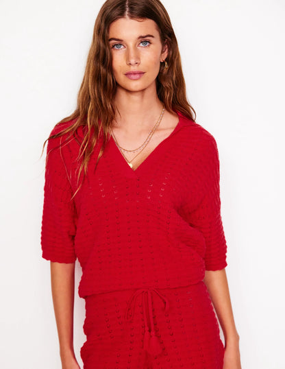 Collared Henley Sweater-Strawberry Tart Red