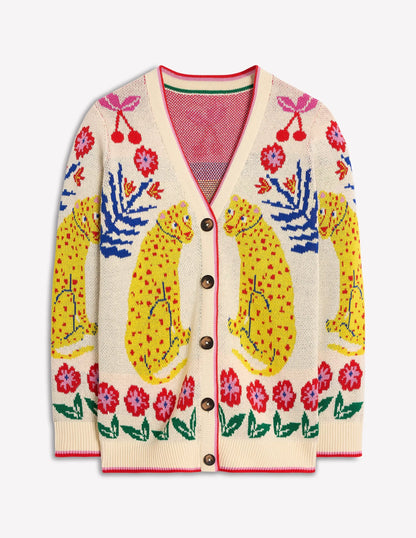 Jacquard Boyfriend Cardigan-Warm Ivory, Leopard