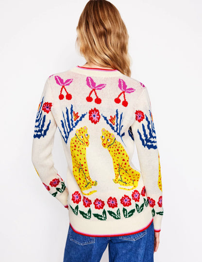 Jacquard Boyfriend Cardigan-Warm Ivory, Leopard