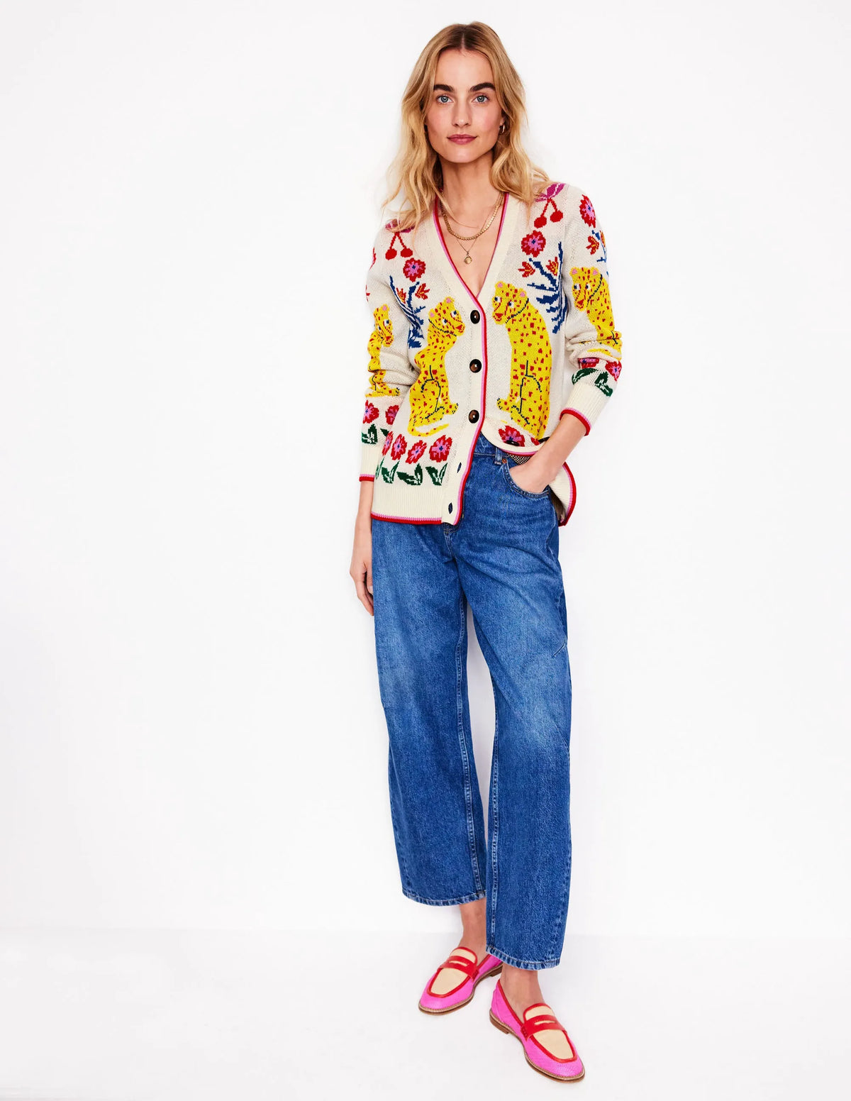 Jacquard Boyfriend Cardigan-Warm Ivory, Leopard