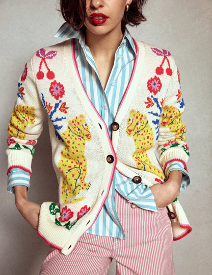 Jacquard Boyfriend Cardigan-Warm Ivory, Leopard