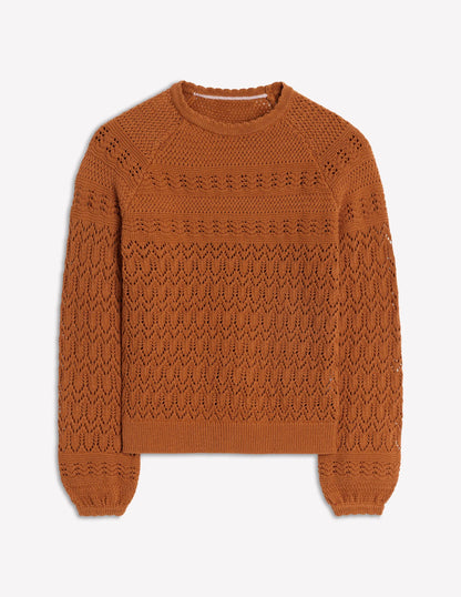 Cotton Stitch Crew Jumper-Copper Brown