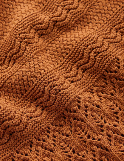 Cotton Stitch Crew Jumper-Copper Brown