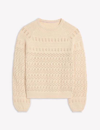 Cotton Stitch Crew Jumper-Warm Ivory