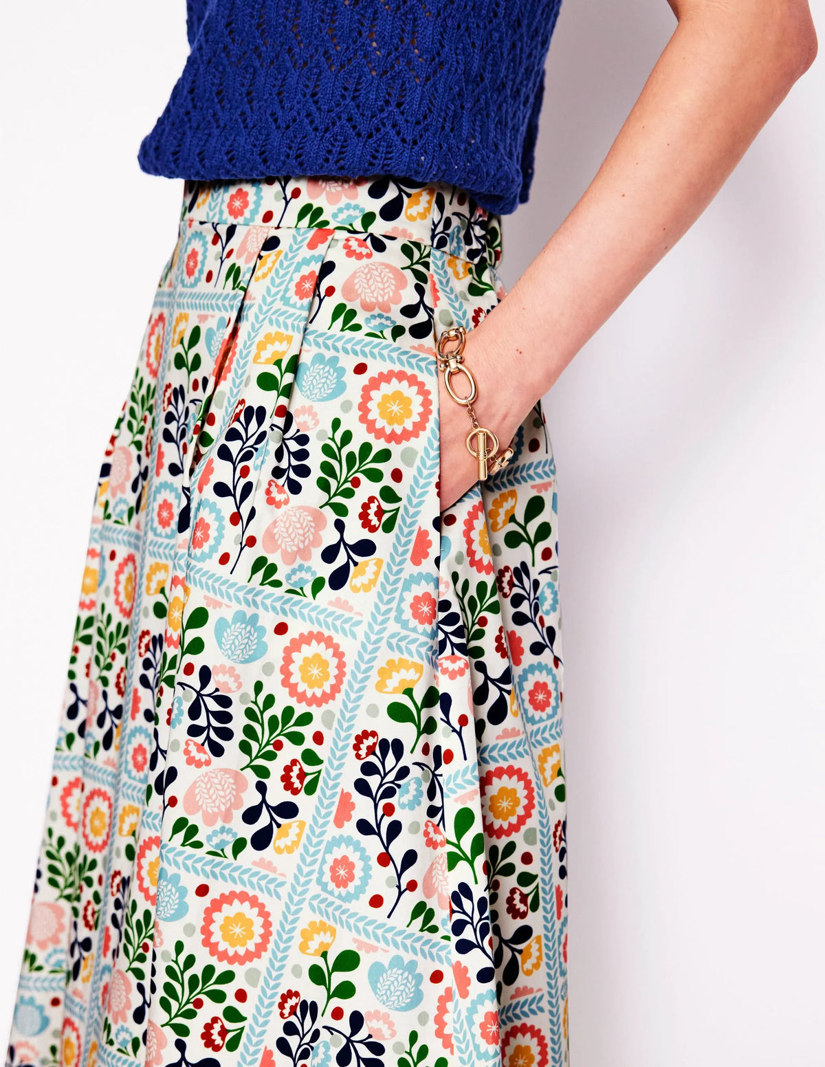 Isabella Cotton Sateen Skirt-Multi, Vine Tile