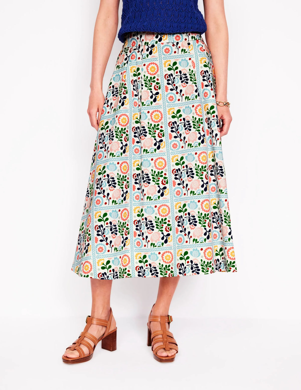 Isabella Cotton Sateen Skirt-Multi, Vine Tile