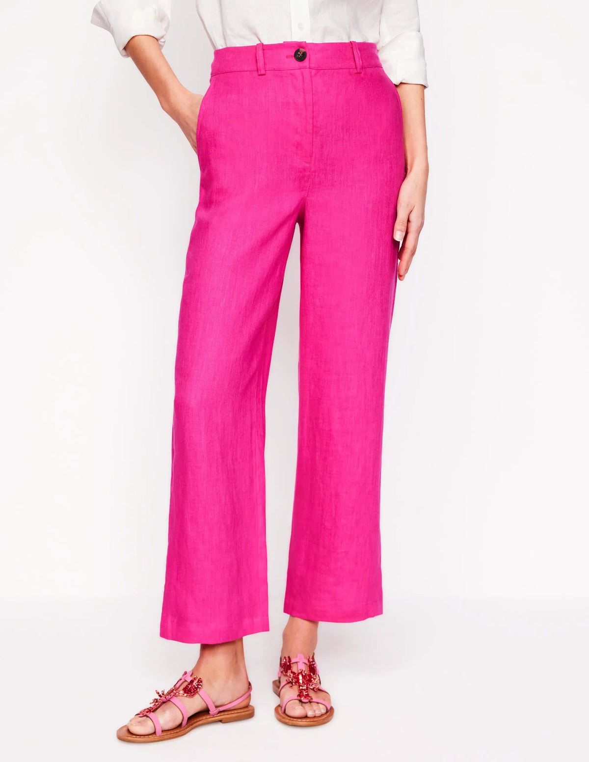 Westbourne Crop Linen Pants-Pink Peony