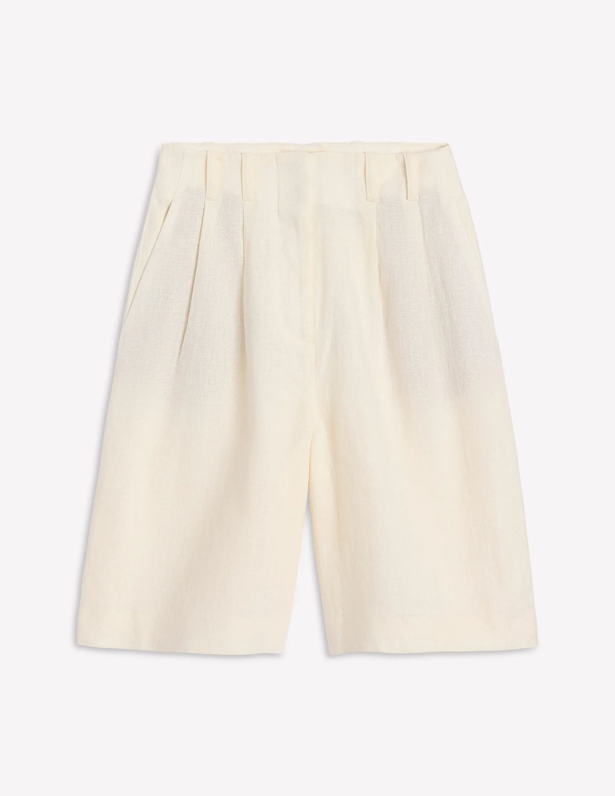 Pleat Linen Wide Leg Shorts-Ivory