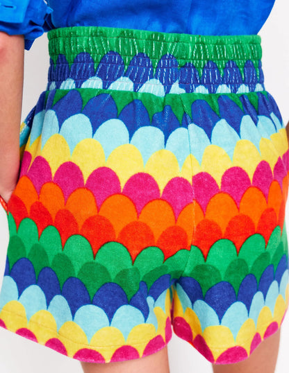 Smocked Towelling Short-Multi, Scallop Stripe