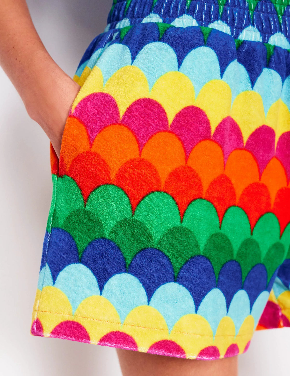 Smocked Towelling Short-Multi, Scallop Stripe