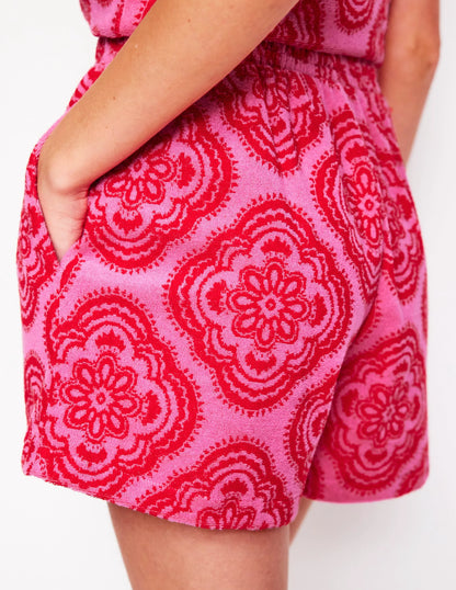 Smocked Towelling Short-Pink Rose, Botanic Blush