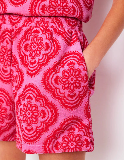 Smocked Towelling Short-Pink Rose, Botanic Blush