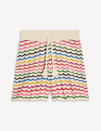 Textured Knitted Shorts-Multi Stripe