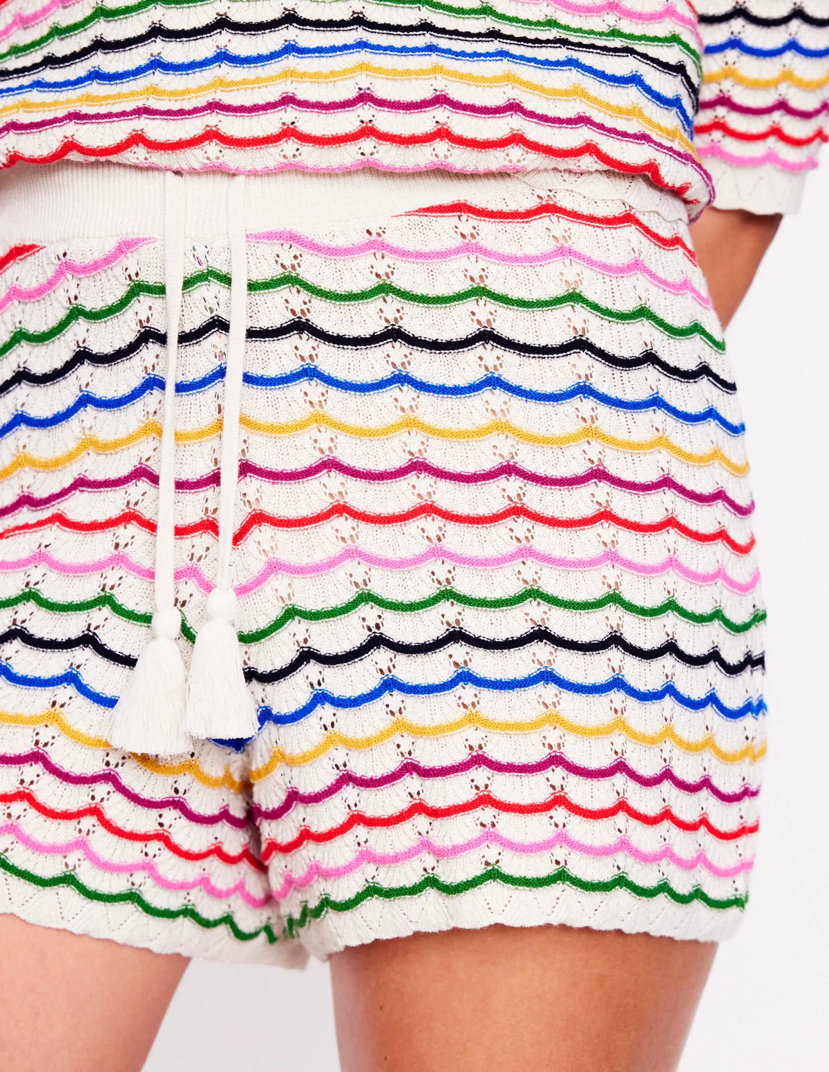 Textured Knitted Shorts-Multi Stripe