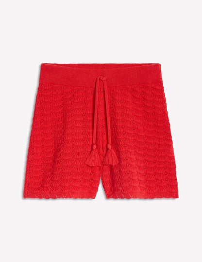 Textured Knitted Shorts-Strawberry Tart Red