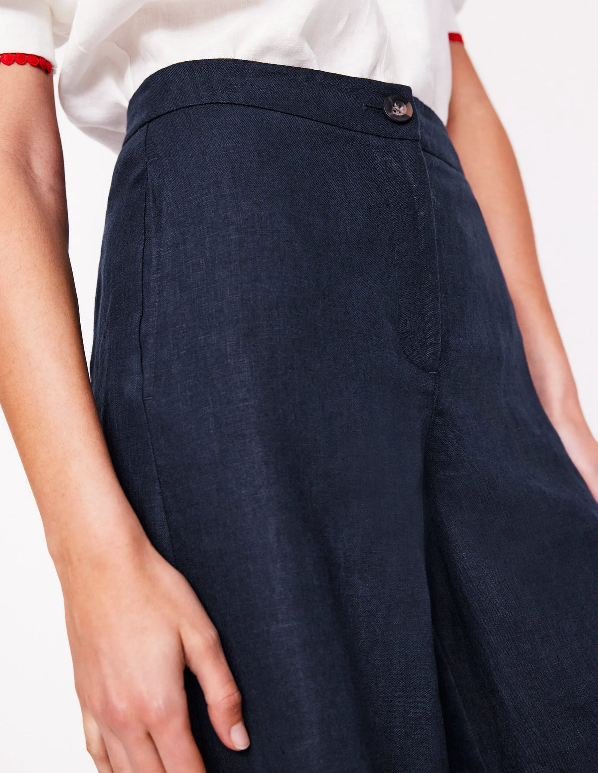 Wide Crop Linen Pants-Navy