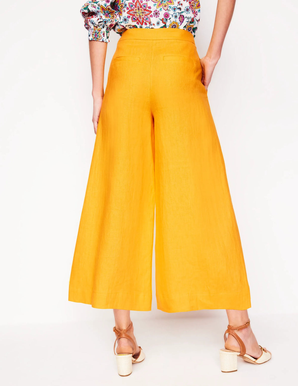Wide Crop Linen Pants-Summers Sun Yellow