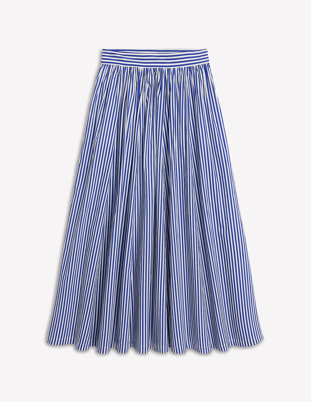 Full Poplin Maxi Skirt-Kingfisher Blue, Fine Stripe