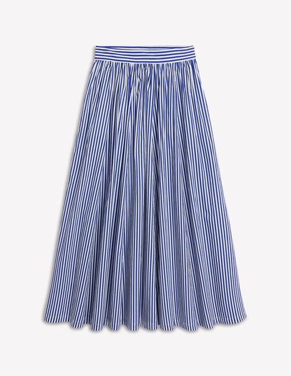 Full Poplin Maxi Skirt-Kingfisher Blue, Fine Stripe