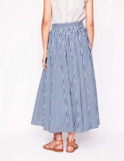 Full Poplin Maxi Skirt-Kingfisher Blue, Fine Stripe