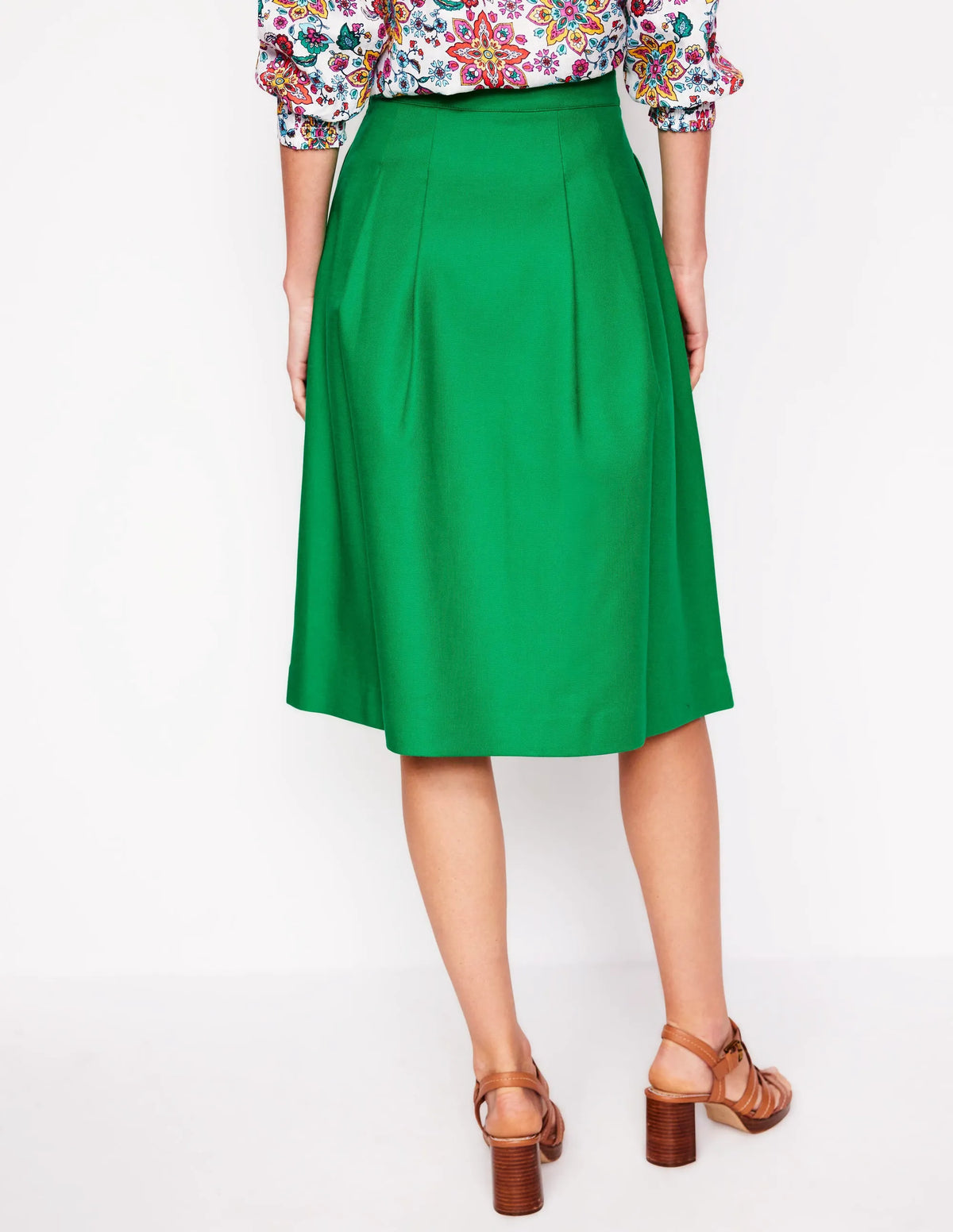 Pleat Detail Midi Skirt-Rich Emerald