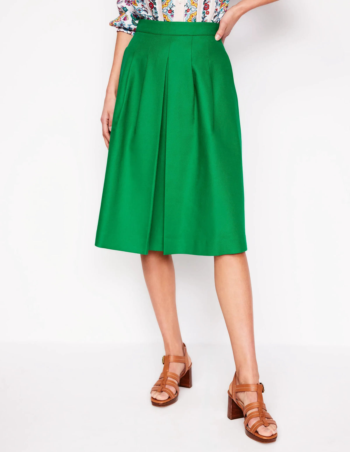 Pleat Detail Midi Skirt-Rich Emerald