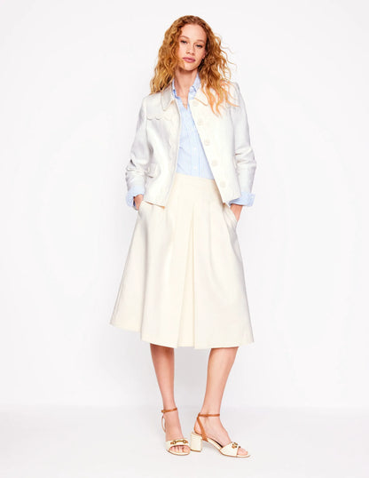 Pleat Detail Midi Skirt-Ivory