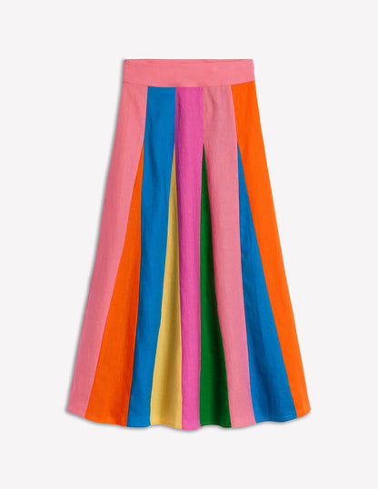 Linen Flippy Maxi Skirt-Multi Colourblock