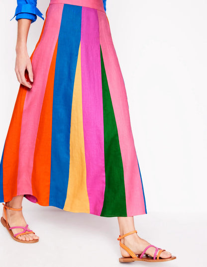 Linen Flippy Maxi Skirt-Multi Colourblock