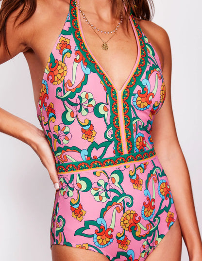 Ios V Panel Swimsuit-Pink Rose, Foliage Trail