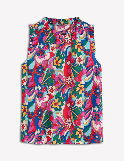 Sophie Ruffle Linen Top-Multi, Blossomy Pop