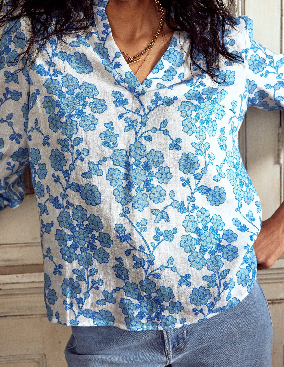 Grace Linen Top-Ivory, Trailling Yarrow