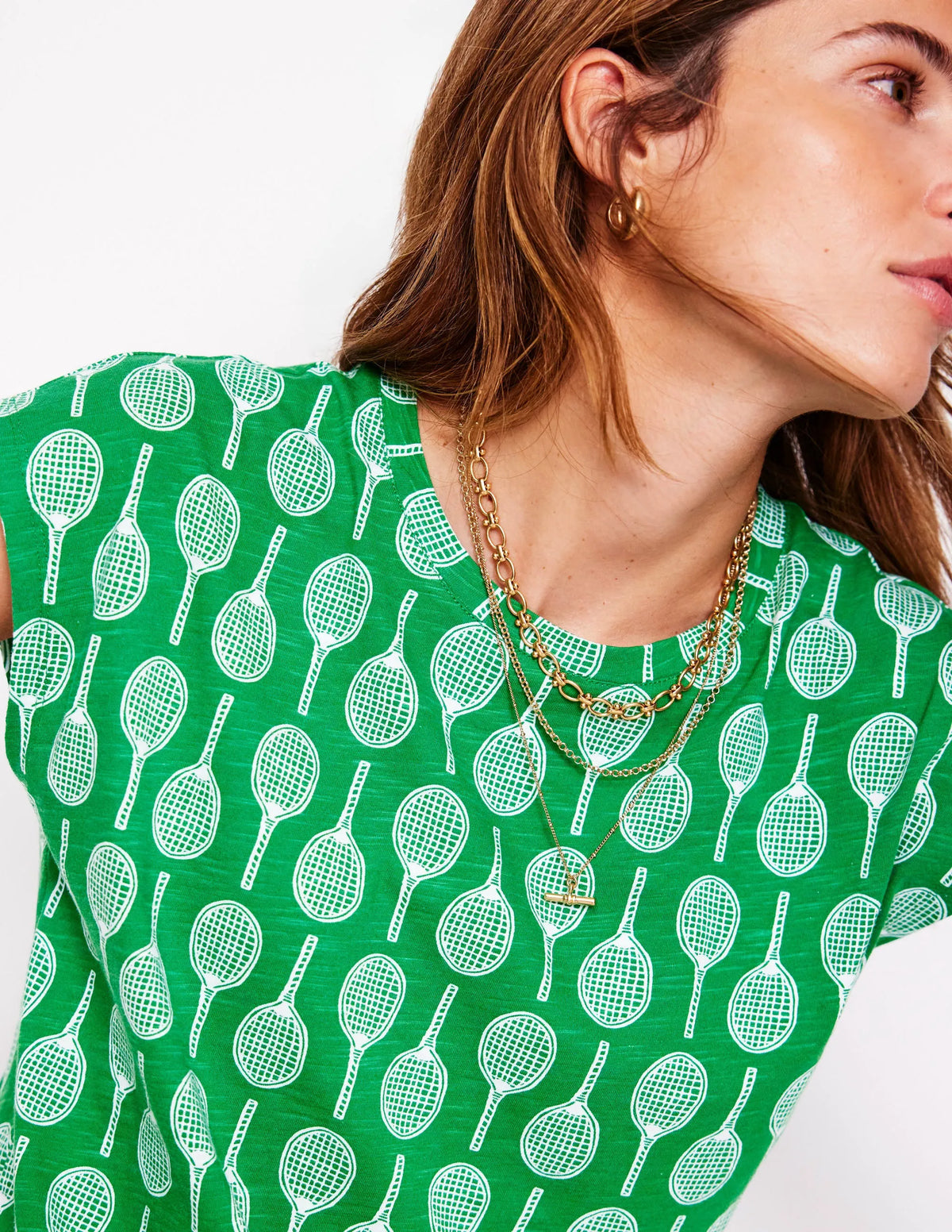 Louisa Cotton Slub T-shirt-Rich Emerald, Tennis