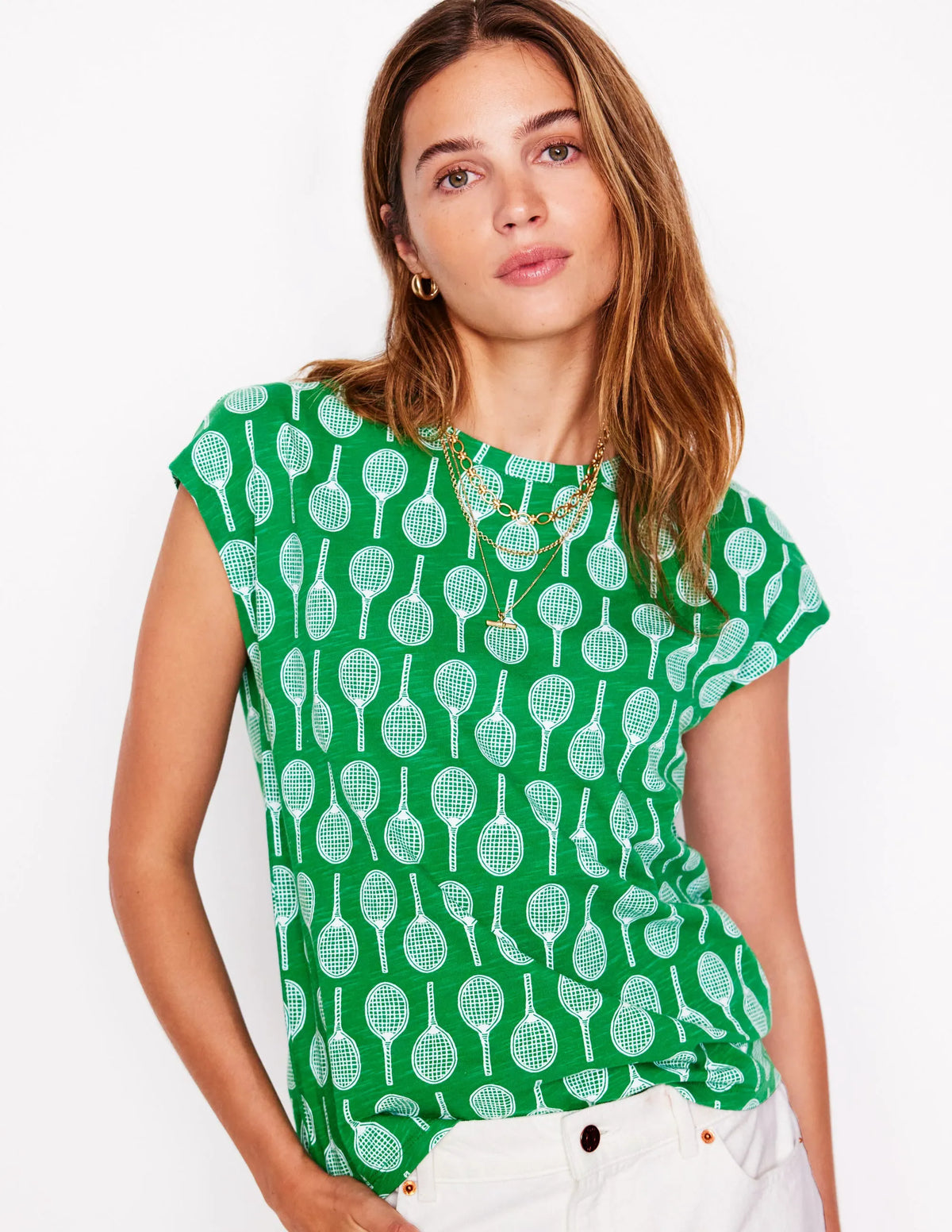 Louisa Cotton Slub T-shirt-Rich Emerald, Tennis