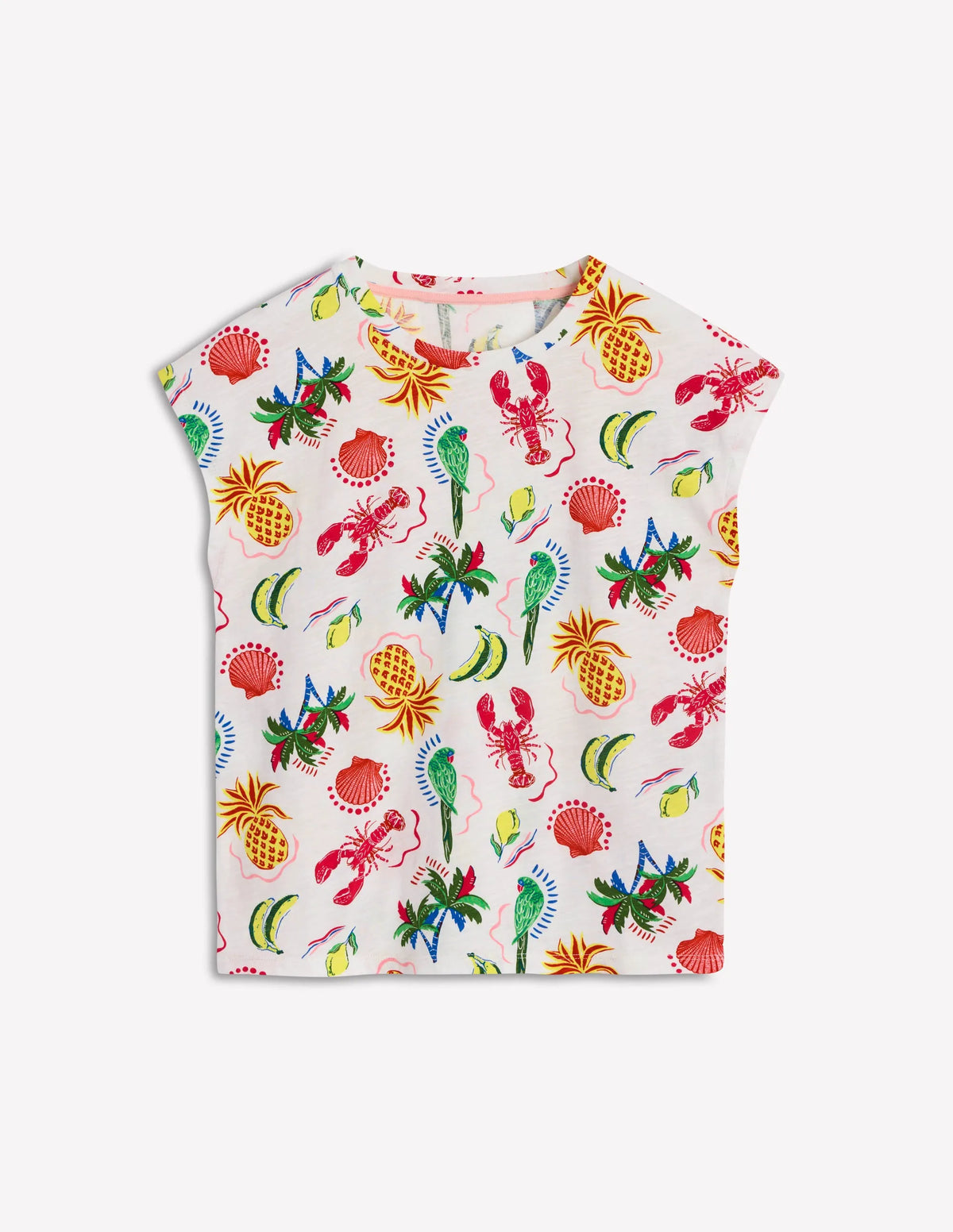 Louisa Cotton Slub T-shirt-Ivory, Tropical Bonanza