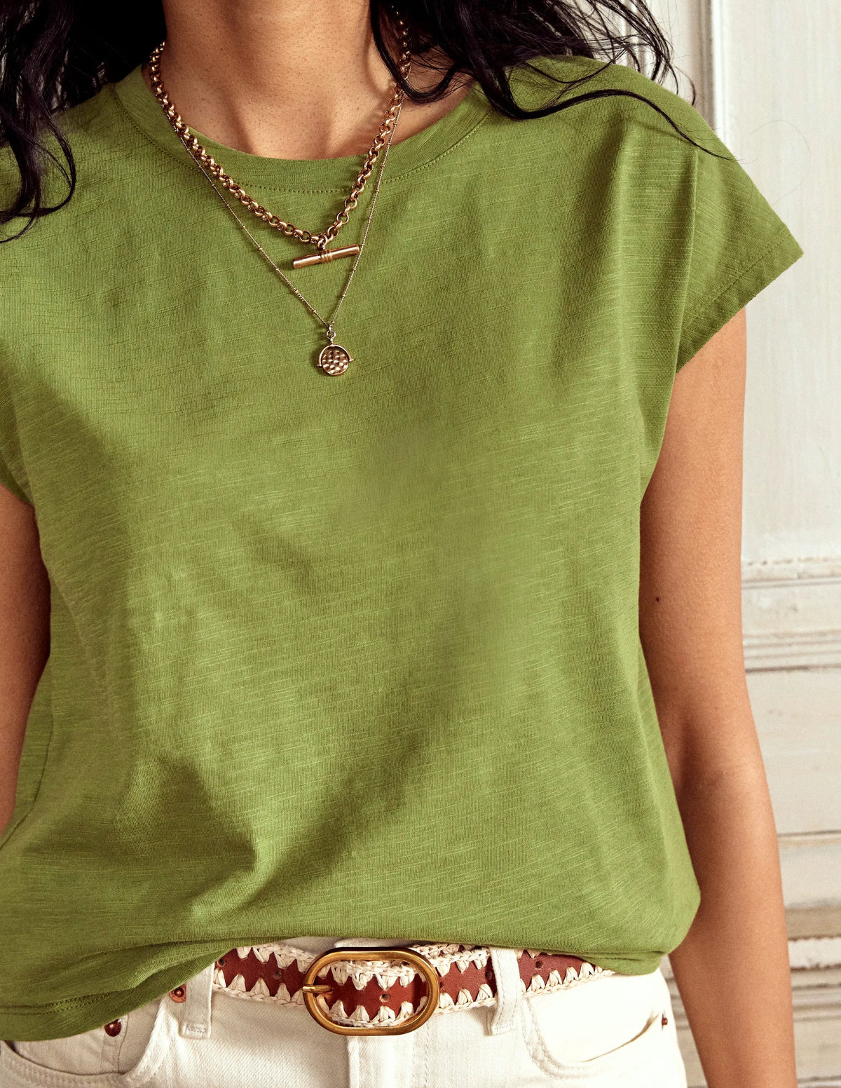 Louisa Cotton Slub T-shirt-Deep Olive