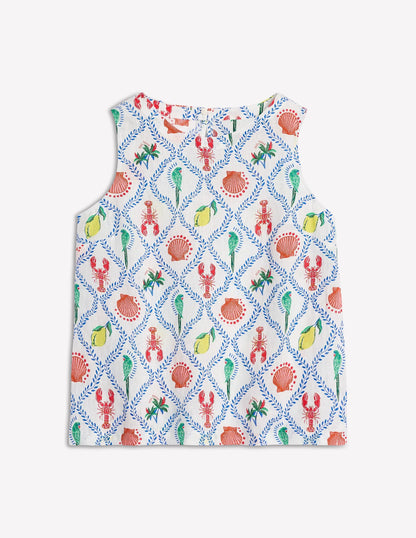 Linen Shell Top-Ivory, Tropical Bonanza