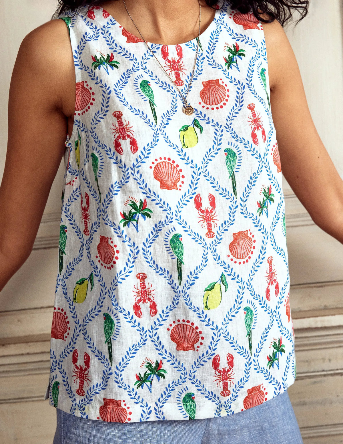 Linen Shell Top-Ivory, Tropical Bonanza