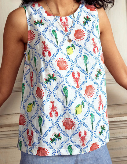 Linen Shell Top-Ivory, Tropical Bonanza