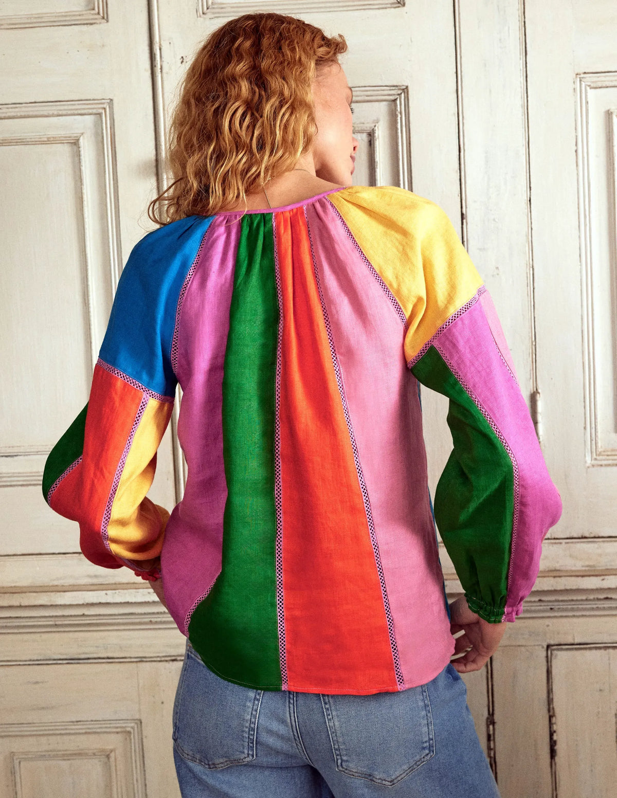 Linen Colour Block Top-Multi