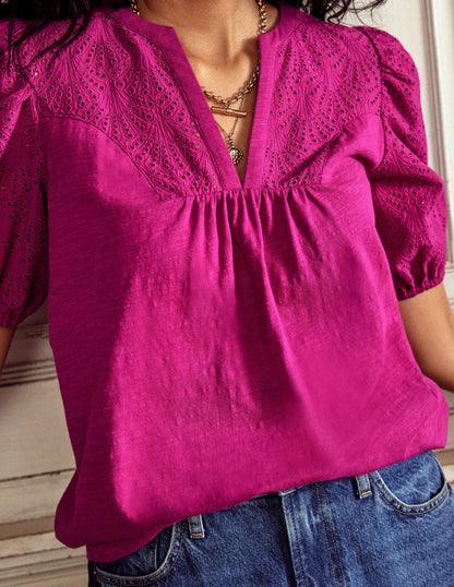 Dolly Broderie Top-Fuchsia