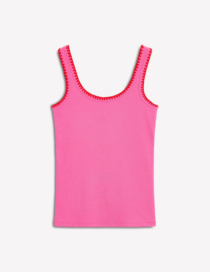 Crochet Trim Tank Top-Pink