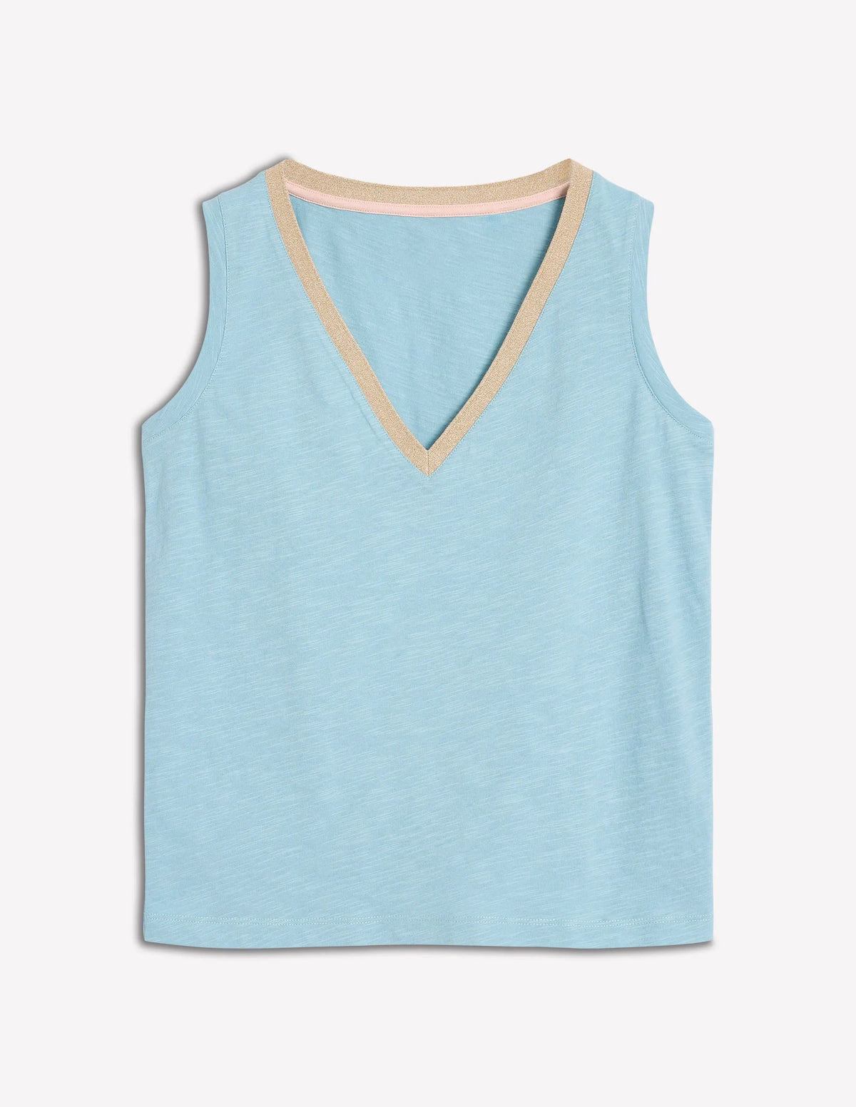 Metallic Trim V Neck Vest-Soft Blue