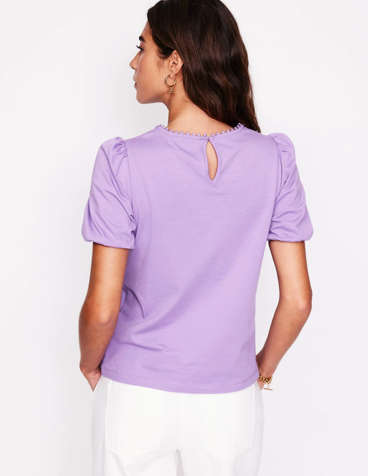 Cutwork Puff Sleeve T-Shirt-Aster Purple