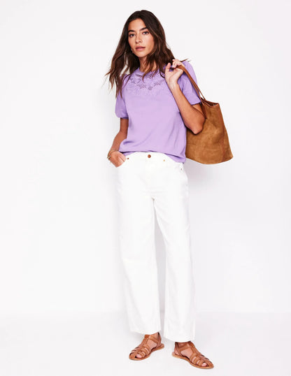 Cutwork Puff Sleeve T-Shirt-Aster Purple