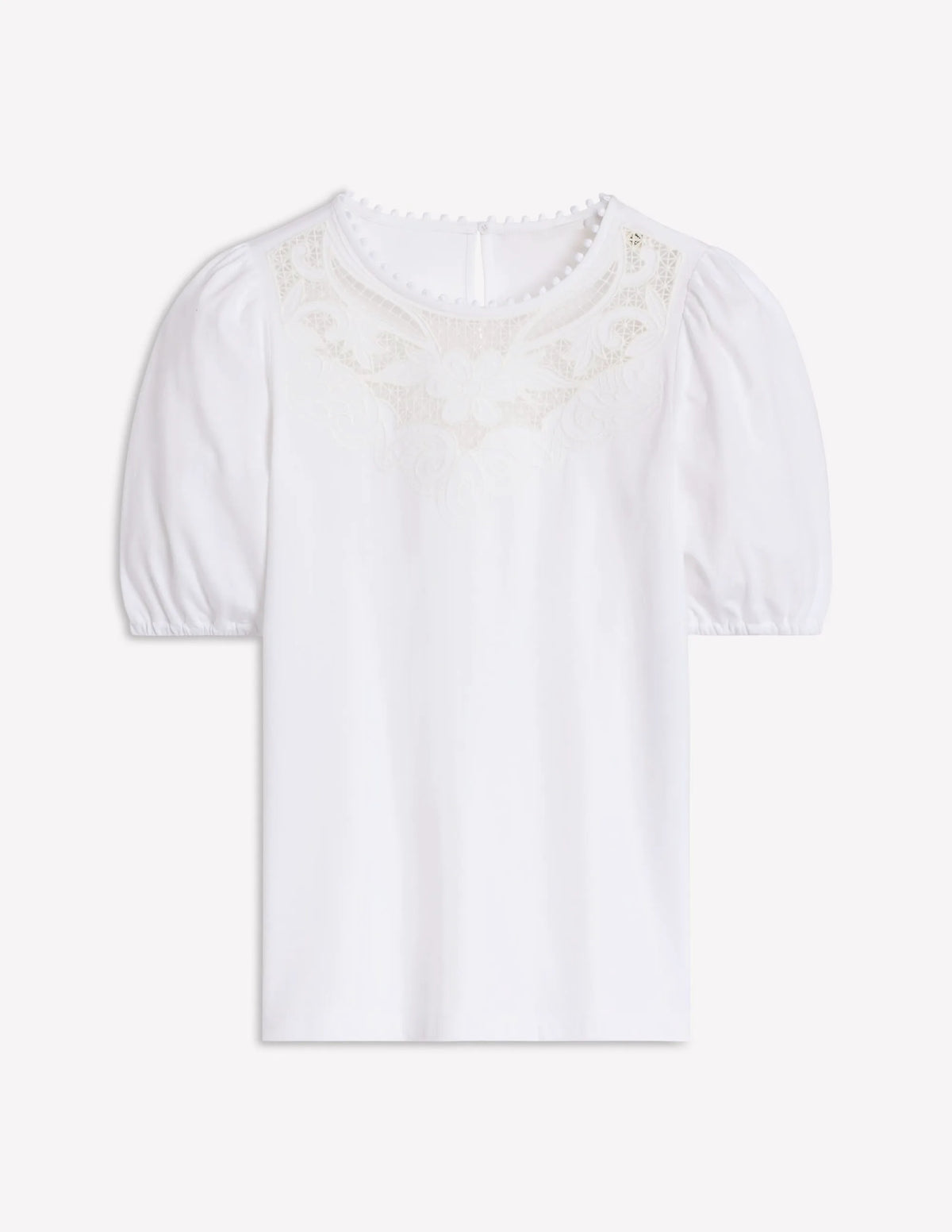 Cutwork Puff Sleeve T-Shirt-White