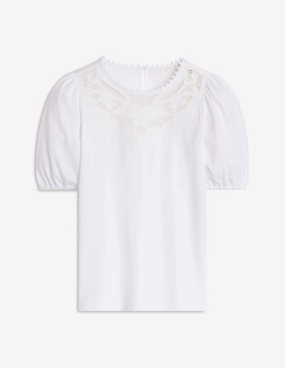 Cutwork Puff Sleeve T-Shirt-White