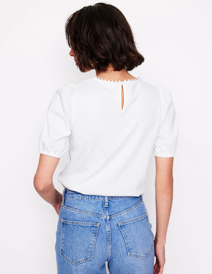 Cutwork Puff Sleeve T-Shirt-White